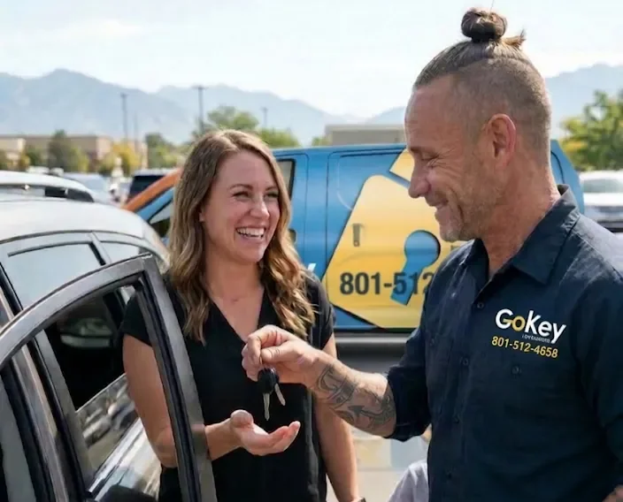 GoKey Locksmiths technician handing car keys back to a customer